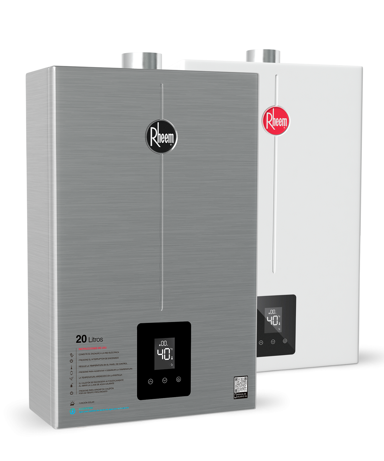 Aquecedor de passagem digital Rheem 20 litros — Branco / Inox
